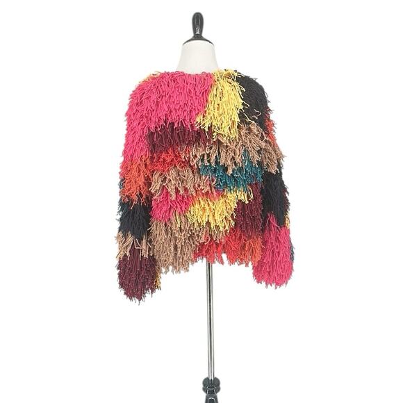 Alice and Olivia Fawn Rainbow Fringe Colorblock Jacket Size L NWT - Picture 9 of 13